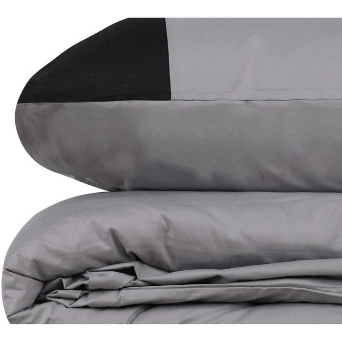Parure de lit - 1 housse de couette 220 x 240 cm + 2 taies d'oreiller 60 x 60 cm - 100% coton renforcé - Gris