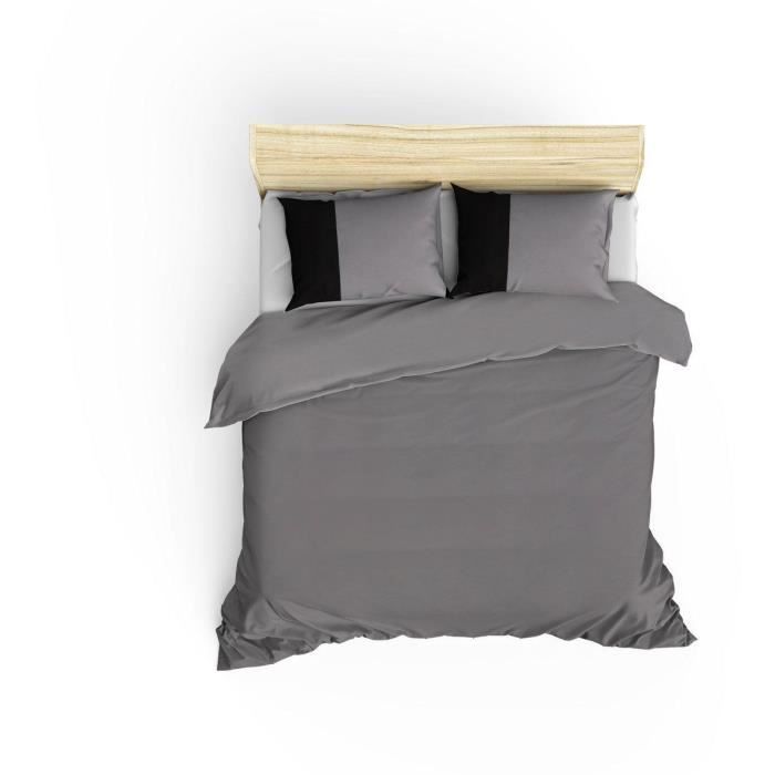 Parure de lit - 1 housse de couette 220 x 240 cm + 2 taies d'oreiller 60 x 60 cm - 100% coton renforcé - Gris