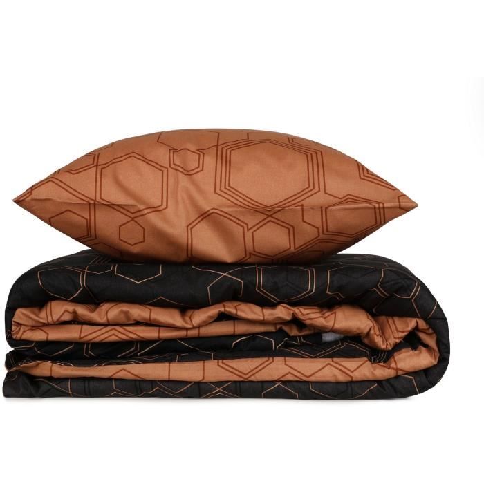 Parure de lit - 1 housse de couette 220 x 240 cm + 2 taies d'oreiller 60 x 60 cm - 100% coton renforcé - Cuivre