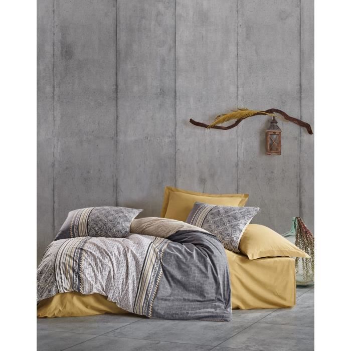 Parure de lit - 1 housse de couette 220 x 240 cm + 2 taies d'oreiller 60 x 60 cm - 100% coton renforcé - Gris