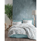 Parure de lit - 1 housse de couette 220 x 240 cm + 2 taies d'oreiller 60 x 60 cm - 100% coton renforcé - Menthe