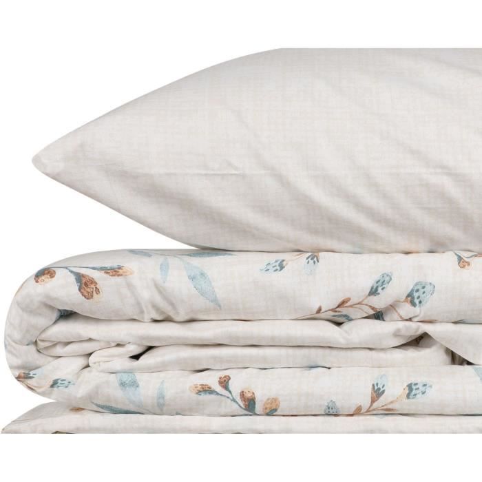 Parure de lit - 1 housse de couette 220 x 240 cm + 2 taies d'oreiller 60 x 60 cm - 100% coton renforcé - Menthe