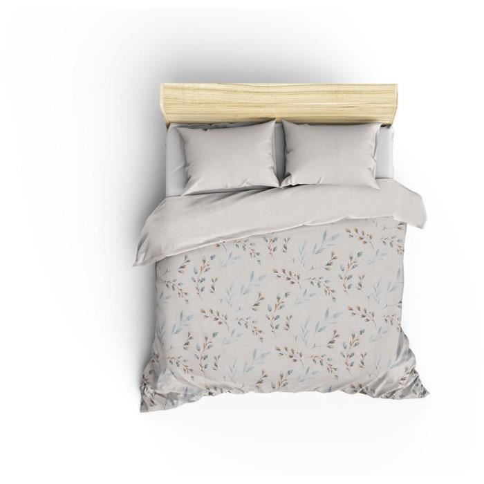 Parure de lit - 1 housse de couette 220 x 240 cm + 2 taies d'oreiller 60 x 60 cm - 100% coton renforcé - Menthe