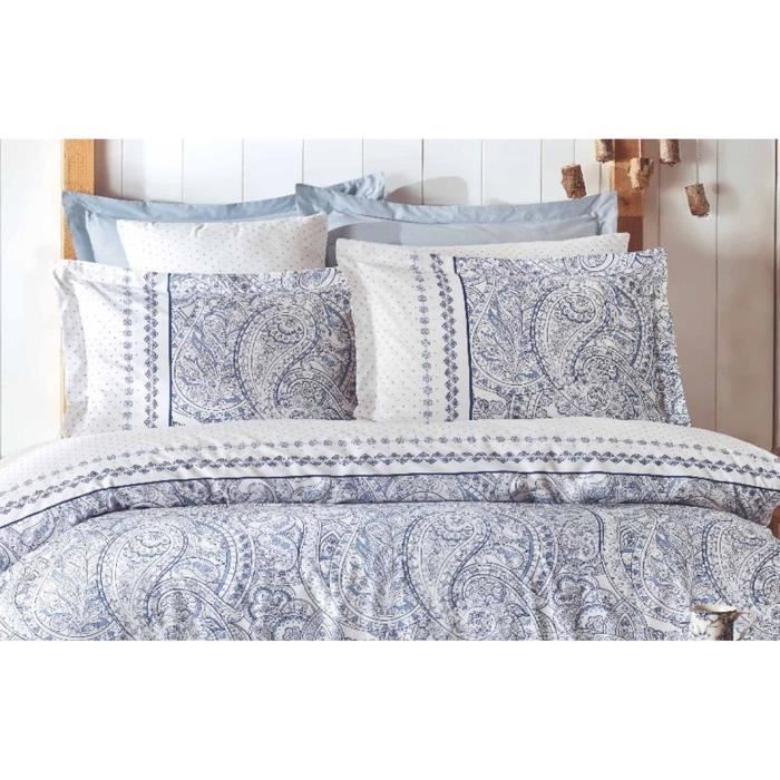 Parure de lit - 1 housse de couette 220 x 240 cm + 2 taies d'oreiller 60 x 60 cm - 100% coton renforcé - Bleu
