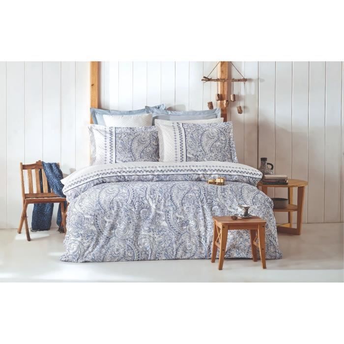 Parure de lit - 1 housse de couette 220 x 240 cm + 2 taies d'oreiller 60 x 60 cm - 100% coton renforcé - Bleu