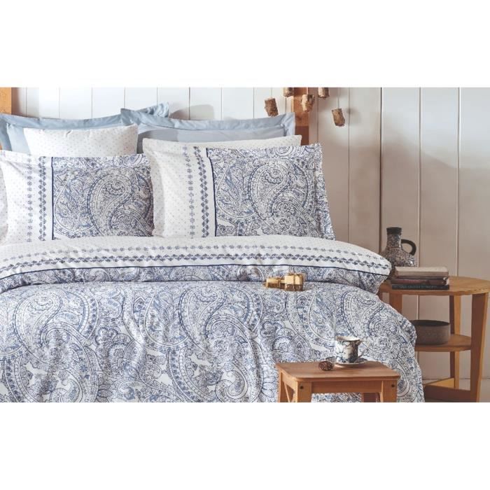 Parure de lit - 1 housse de couette 220 x 240 cm + 2 taies d'oreiller 60 x 60 cm - 100% coton renforcé - Bleu