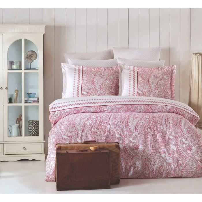 Parure de lit - 1 housse de couette 220 x 240 cm + 2 taies d'oreiller 60 x 60 cm - 100% coton renforcé - Rose