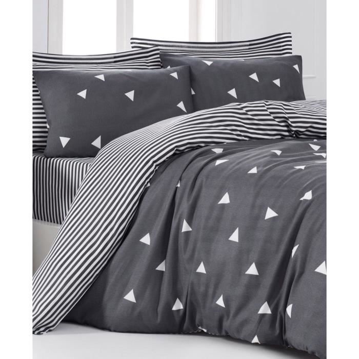 Parure de lit - 1 housse de couette 220 x 240 cm + 2 taies d'oreiller 60 x 60 cm - 65% coton, 35% polyester - Gris