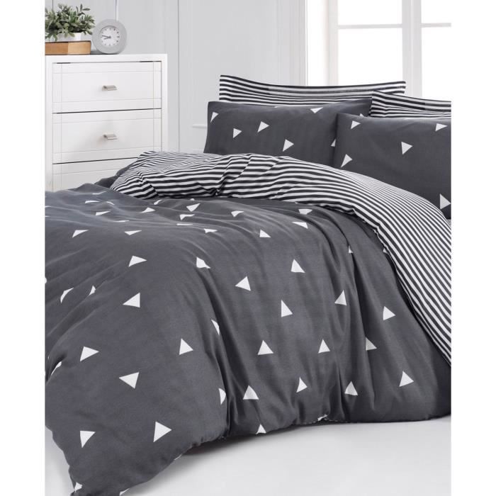 Parure de lit - 1 housse de couette 220 x 240 cm + 2 taies d'oreiller 60 x 60 cm - 65% coton, 35% polyester - Gris