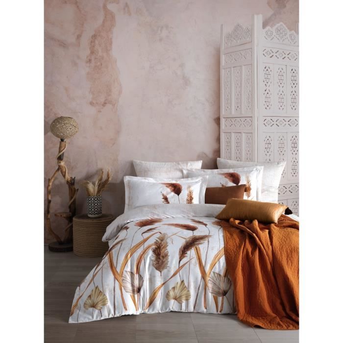 Parure de lit - 1 housse de couette 220 x 240 cm + 2 taies d'oreiller 60 x 60 cm - Satiné 100% coton - Blanc