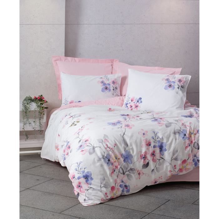 Parure de lit - 1 housse de couette 220 x 240 cm + 2 taies d'oreiller 60 x 60 cm - 100% coton renforcé - Rose