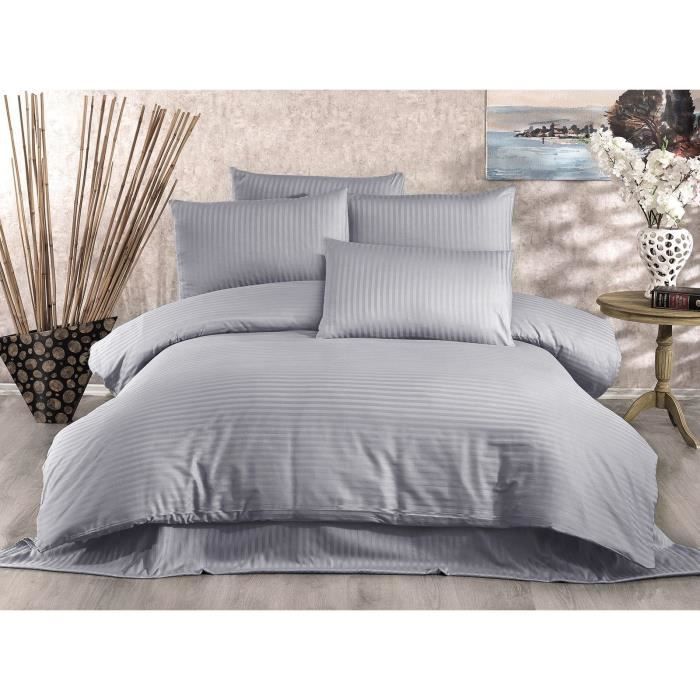 Parure de lit - 1 housse de couette 220 x 240 cm + 2 taies d'oreiller 60 x 60 cm - 80% coton, 20% polyester - Gris