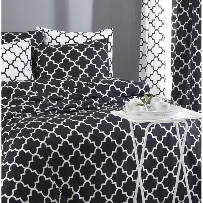 Parure de lit - 1 housse de couette 220 x 240 cm + 2 taies d'oreiller 60 x 60 cm - 100% coton renforcé - Noir