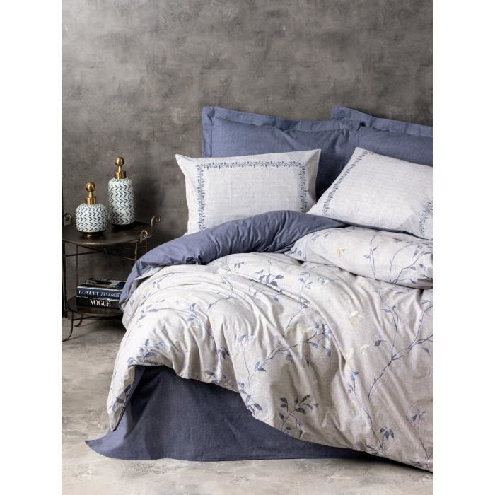 Parure de lit - 1 housse de couette 220 x 240 cm + 2 taies d'oreiller 60 x 60 cm - 100% coton renforcé - Bleu