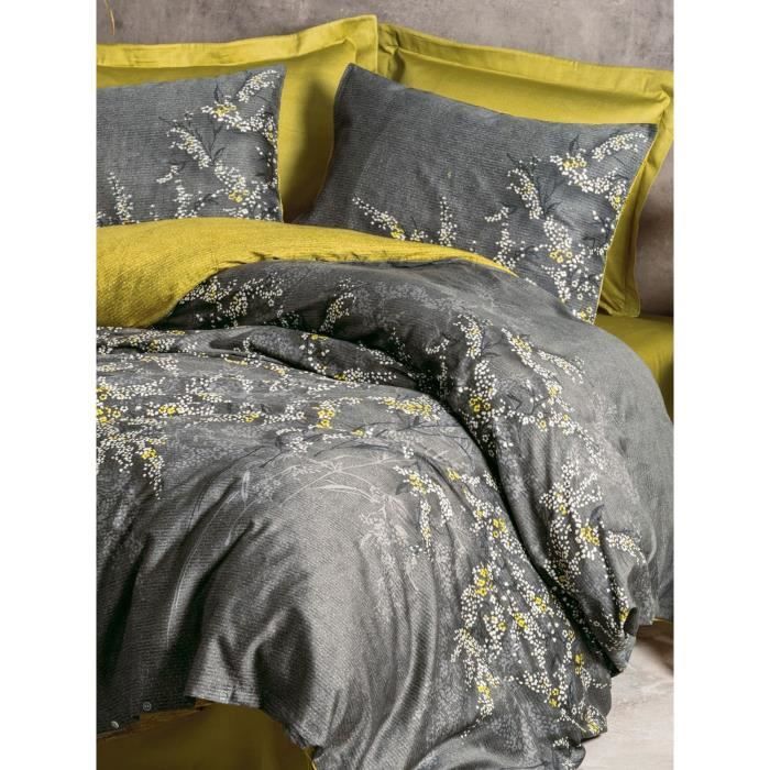 Parure de lit - 1 housse de couette 220 x 240 cm + 2 taies d'oreiller 60 x 60 cm - Satiné 100% coton - Anthracite