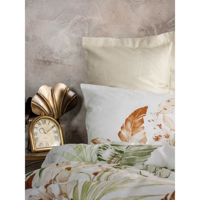 Parure de lit - 1 housse de couette 220 x 240 cm + 2 taies d'oreiller 60 x 60 cm - Satiné 100% coton - Beige