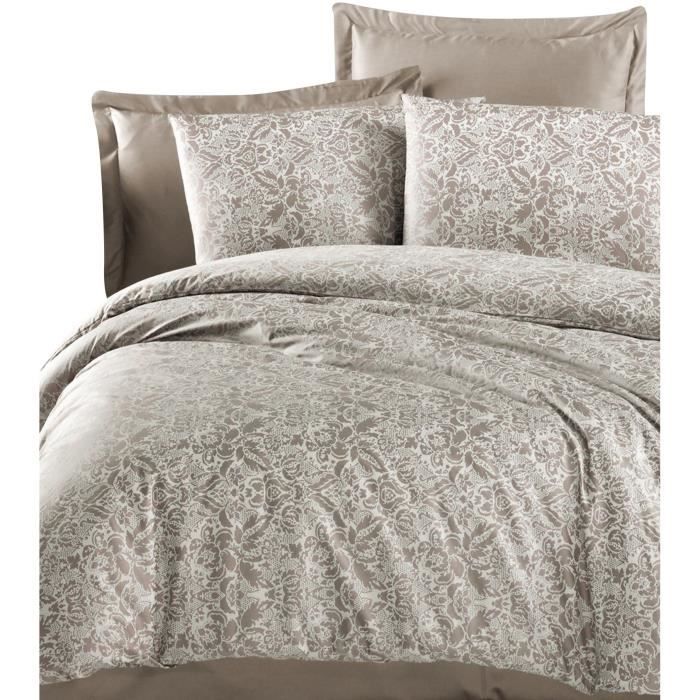 Parure de lit - 1 housse de couette 220 x 240 cm + 2 taies d'oreiller 60 x 60 cm - Satiné 100% coton - Cappuccino
