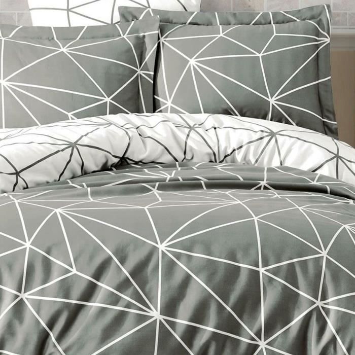 Parure de lit - 1 housse de couette 220 x 240 cm + 2 taies d'oreiller 60 x 60 cm - 100% coton renforcé - Gris