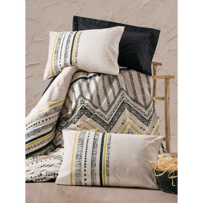 Parure de lit - 1 housse de couette 220 x 240 cm + 2 taies d'oreiller 60 x 60 cm - 100% coton renforcé - Blanc