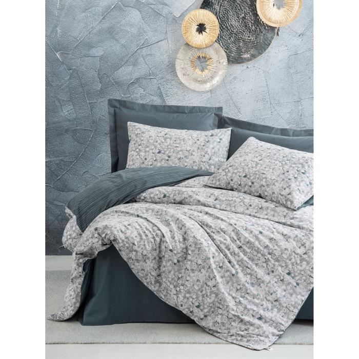 Parure de lit - 1 housse de couette 220 x 240 cm + 2 taies d'oreiller 60 x 60 cm - 100% coton renforcé - Anthracite