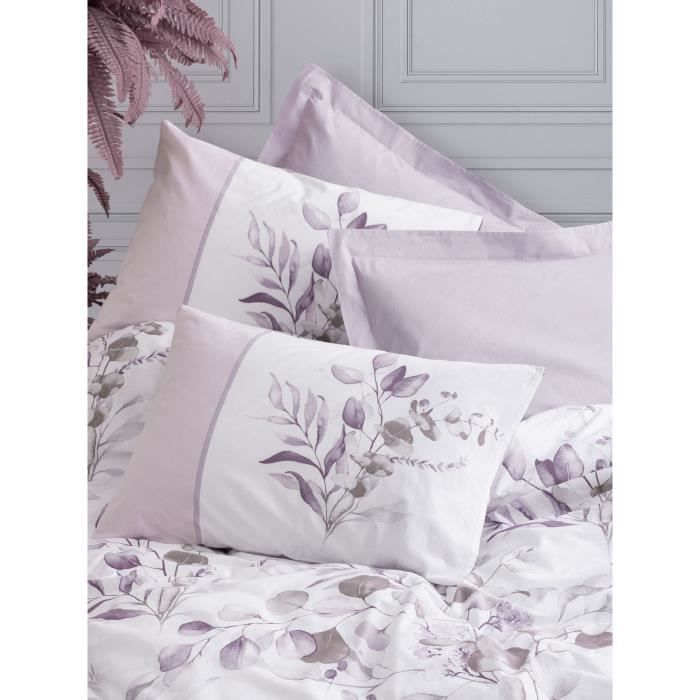 Parure de lit - 1 housse de couette 220 x 240 cm + 2 taies d'oreiller 60 x 60 cm - 100% coton renforcé - Lilas