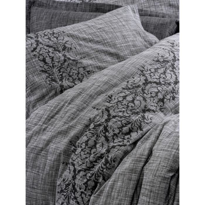 Parure de lit - 1 housse de couette 220 x 240 cm + 2 taies d'oreiller 60 x 60 cm - 100% coton renforcé - Gris