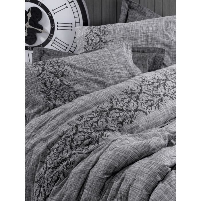 Parure de lit - 1 housse de couette 220 x 240 cm + 2 taies d'oreiller 60 x 60 cm - 100% coton renforcé - Gris