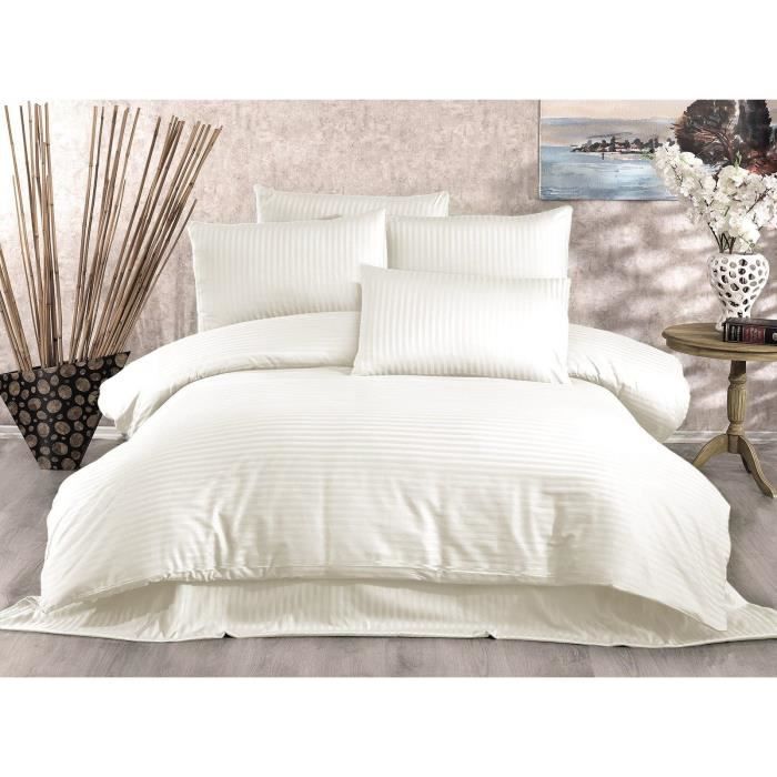 Parure de lit - 1 housse de couette 220 x 240 cm + 2 taies d'oreiller 60 x 60 cm - 70% polyester, 30% coton - Creme