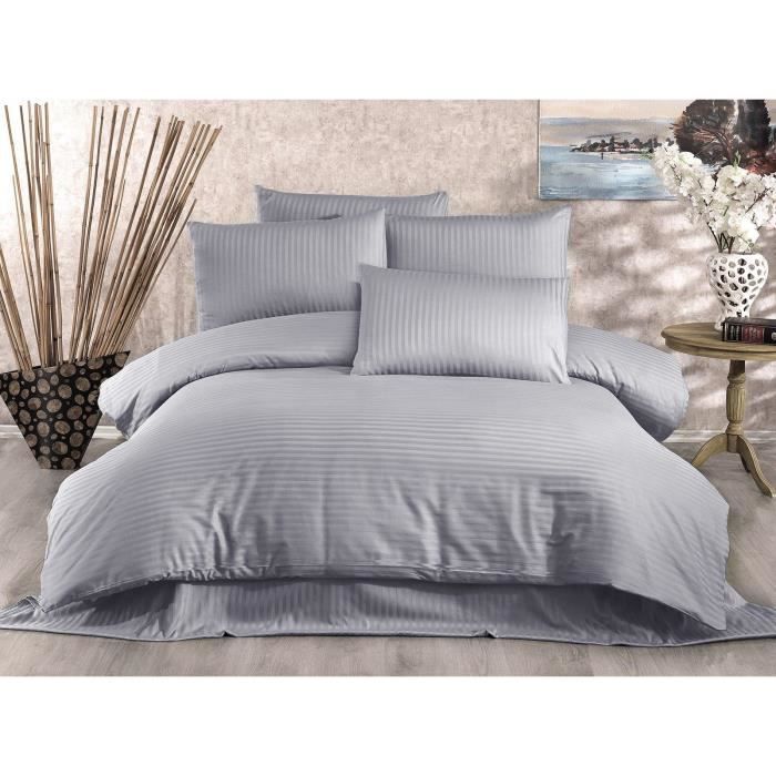 Parure de lit - 1 housse de couette 220 x 240 cm + 2 taies d'oreiller 60 x 60 cm - 70% polyester, 30% coton - Gris