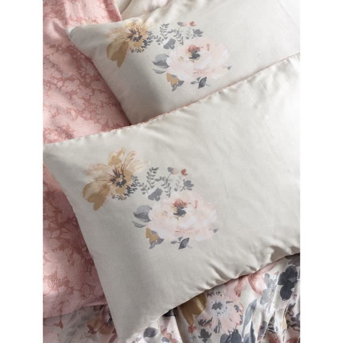 Parure de lit - 1 housse de couette 220 x 240 cm + 2 taies d'oreiller 60 x 60 cm - Satiné 100% coton - Poudre