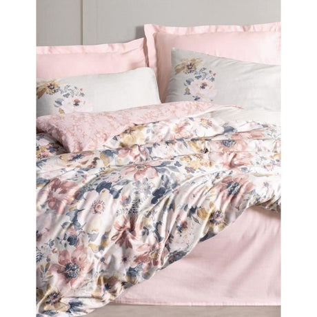 Parure de lit - 1 housse de couette 220 x 240 cm + 2 taies d'oreiller 60 x 60 cm - Satiné 100% coton - Poudre
