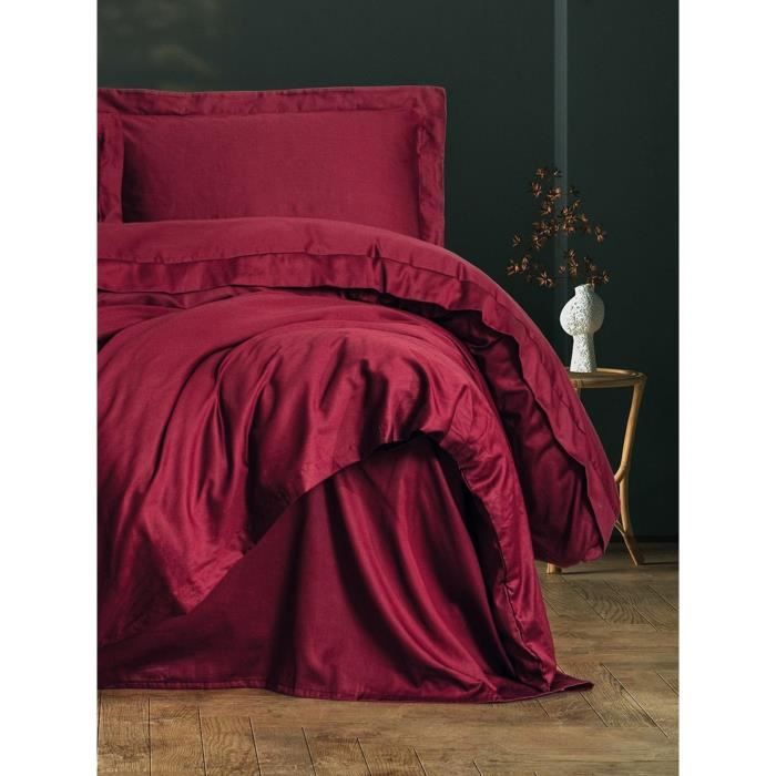Parure de lit - 1 housse de couette 220 x 240 cm + 2 taies d'oreiller 60 x 60 cm - Satiné 100% coton - Rouge