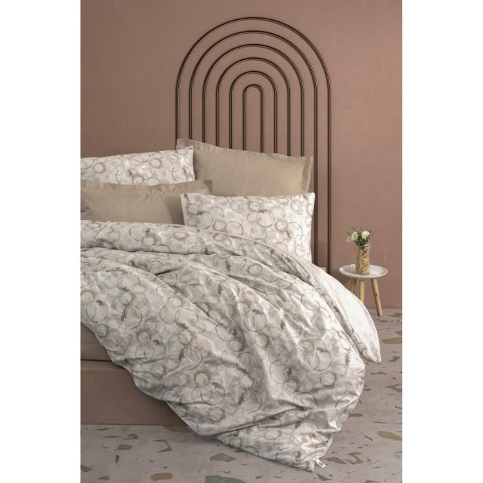 Parure de lit - 1 housse de couette 220 x 240 cm + 2 taies d'oreiller 60 x 60 cm - 100% coton renforcé - Beige