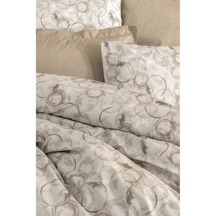 Parure de lit - 1 housse de couette 220 x 240 cm + 2 taies d'oreiller 60 x 60 cm - 100% coton renforcé - Beige