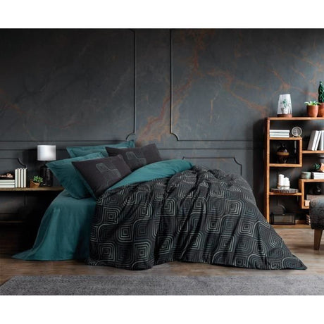 Parure de lit - 1 housse de couette 220 x 240 cm + 2 taies d'oreiller 60 x 60 cm - 100% coton renforcé - Bleu