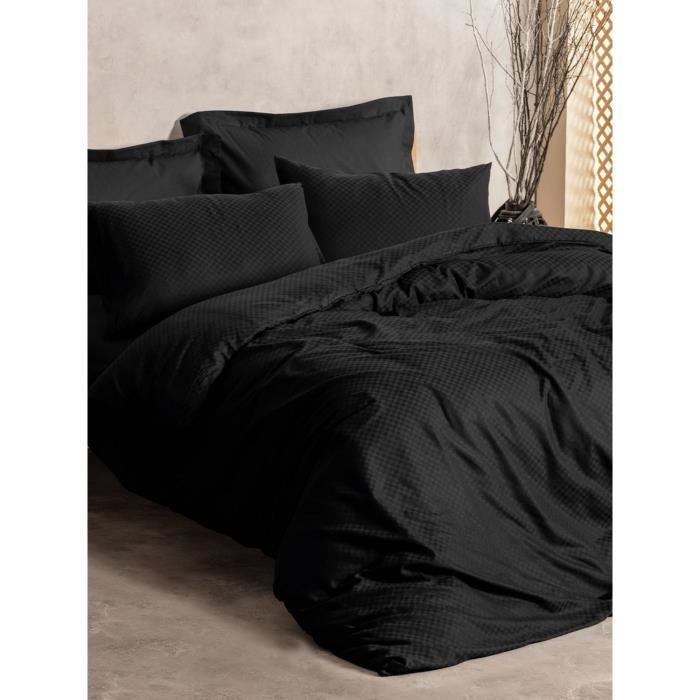 Parure de lit - 1 housse de couette 220 x 240 cm + 2 taies d'oreiller 60 x 60 cm - 100% coton renforcé - Noir