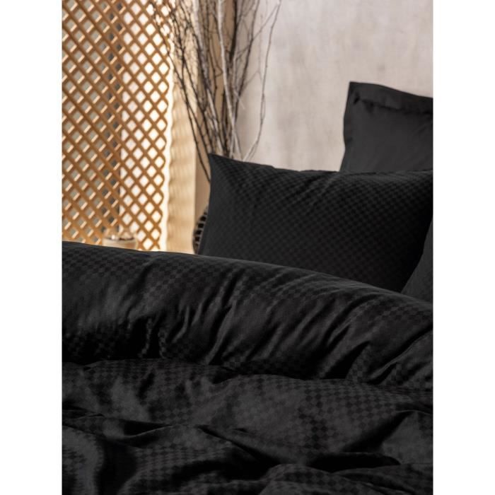 Parure de lit - 1 housse de couette 220 x 240 cm + 2 taies d'oreiller 60 x 60 cm - 100% coton renforcé - Noir