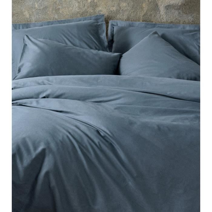 Parure de lit - 1 housse de couette 220 x 240 cm + 2 taies d'oreiller 60 x 60 cm - 100% coton renforcé - Anthracite