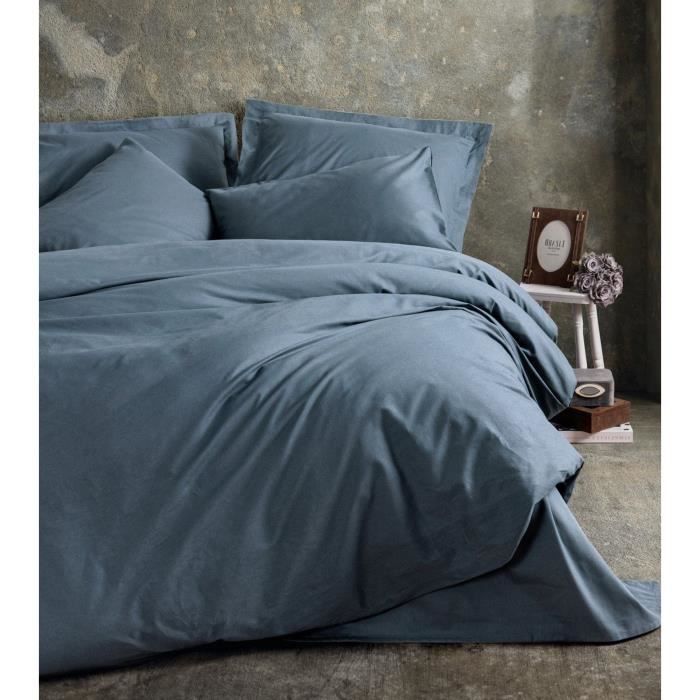 Parure de lit - 1 housse de couette 220 x 240 cm + 2 taies d'oreiller 60 x 60 cm - 100% coton renforcé - Anthracite