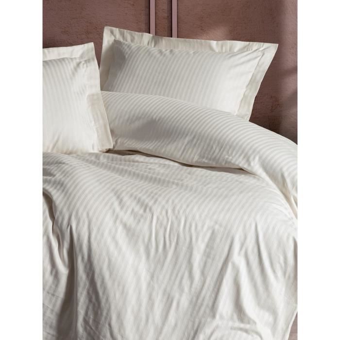 Parure de lit - 1 housse de couette 220 x 240 cm + 2 taies d'oreiller 60 x 60 cm - Satiné 100% coton - Écru