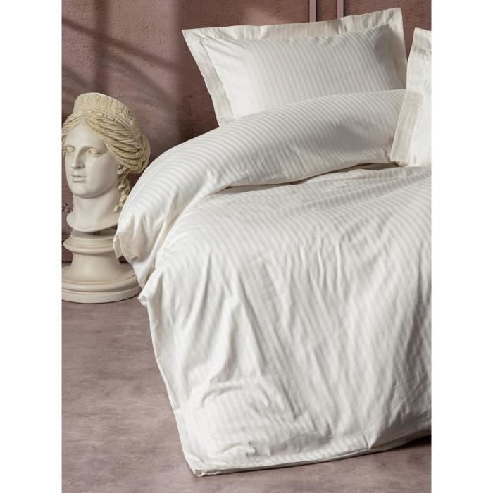 Parure de lit - 1 housse de couette 220 x 240 cm + 2 taies d'oreiller 60 x 60 cm - Satiné 100% coton - Écru