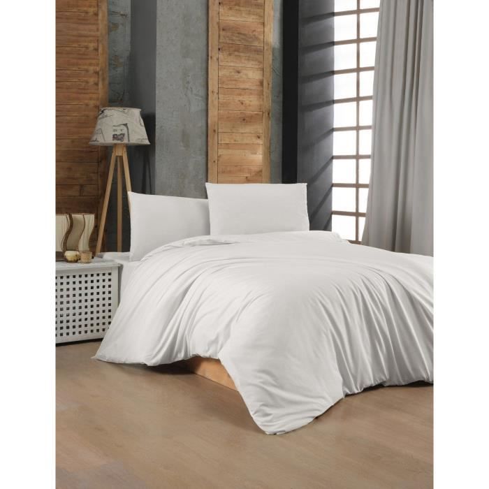 Parure de lit - 1 housse de couette 220 x 240 cm + 2 taies d'oreiller 60 x 60 cm - 100% coton renforcé - Blanc