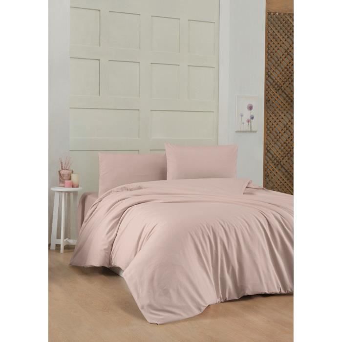 Parure de lit - 1 housse de couette 220 x 240 cm + 2 taies d'oreiller 60 x 60 cm - 100% coton renforcé - Marron