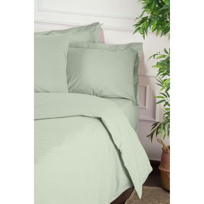 Parure de lit - 1 housse de couette 220 x 240 cm + 2 taies d'oreiller 60 x 60 cm - 100% coton renforcé - Vert