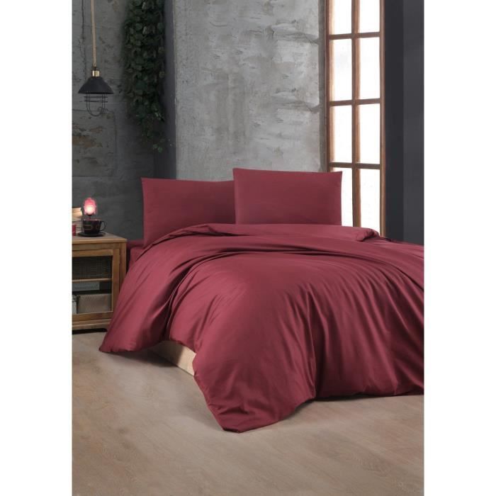 Parure de lit - 1 housse de couette 220 x 240 cm + 2 taies d'oreiller 60 x 60 cm - 100% coton renforcé - Rouge