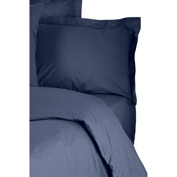Parure de lit - 1 housse de couette 220 x 240 cm + 2 taies d'oreiller 60 x 60 cm - 100% coton renforcé - Bleu