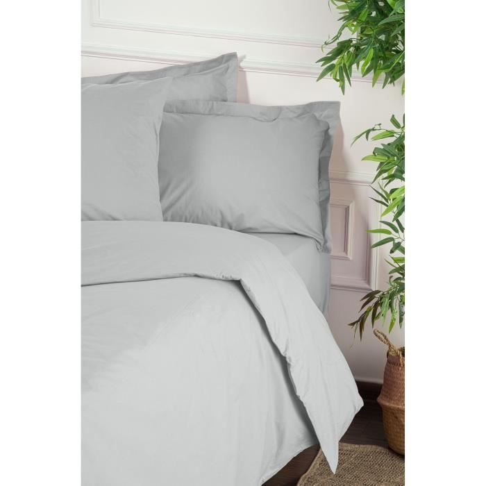 Parure de lit - 1 housse de couette 220 x 240 cm + 2 taies d'oreiller 60 x 60 cm - 100% coton renforcé - Gris
