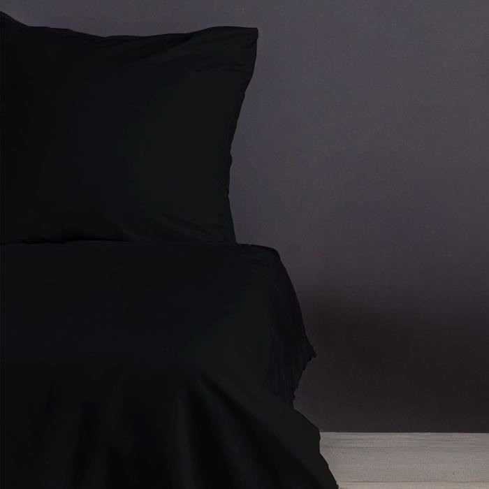 Parure de lit - 1 housse de couette 220 x 240 cm + 2 taies d'oreiller 60 x 60 cm - Satiné 100% coton - Noir