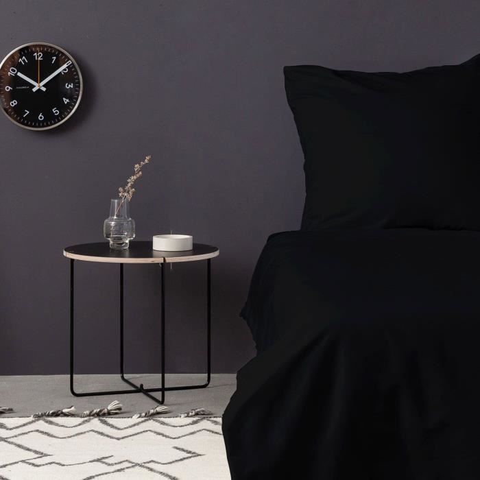 Parure de lit - 1 housse de couette 220 x 240 cm + 2 taies d'oreiller 60 x 60 cm - Satiné 100% coton - Noir