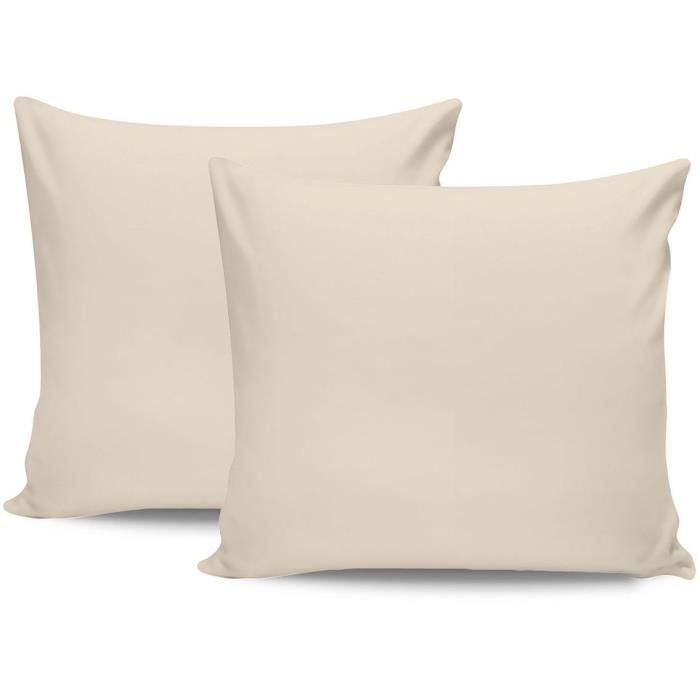 Parure de lit - 1 housse de couette 220 x 240 cm + 2 taies d'oreiller 60 x 60 cm - Satiné 100% coton - Creme